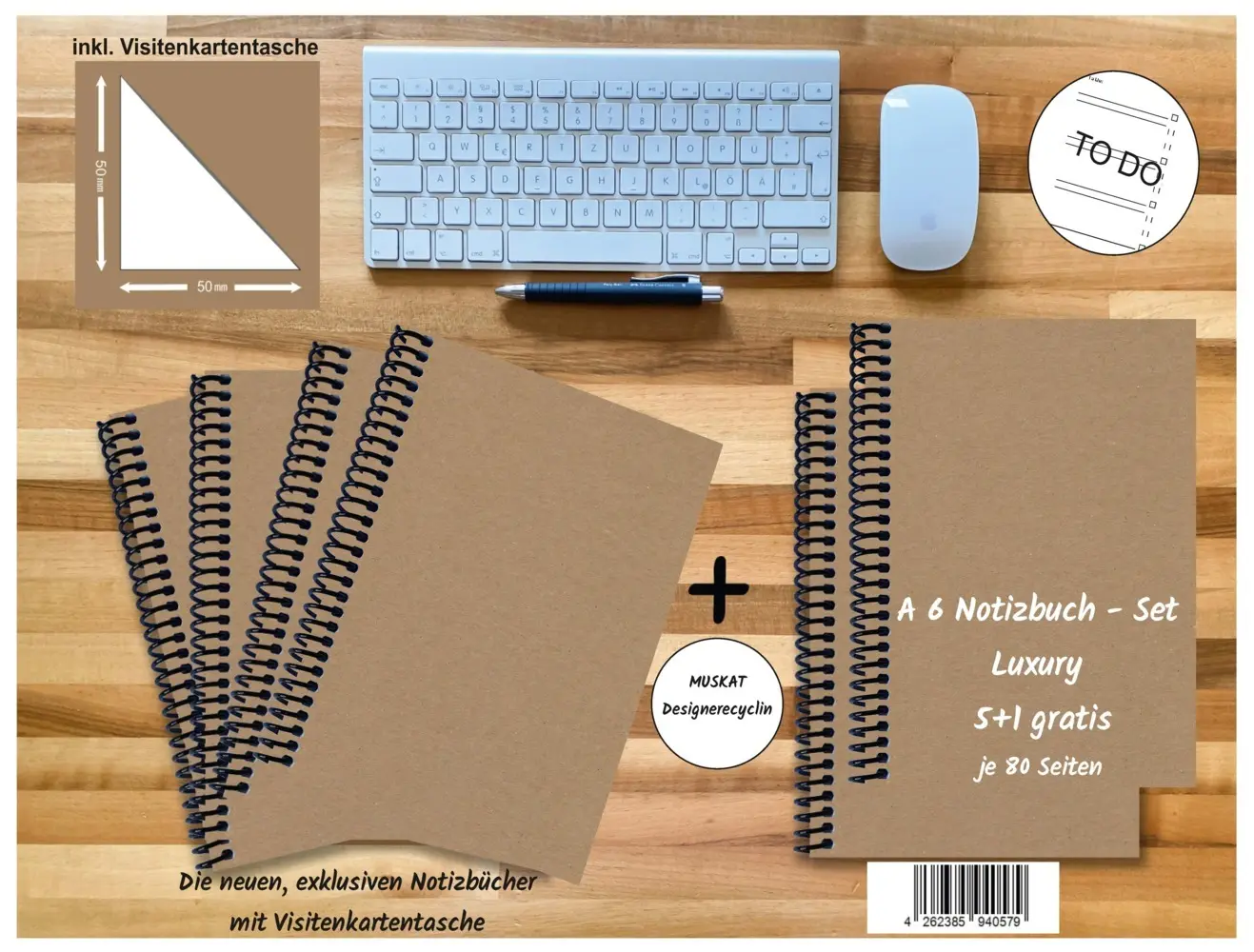 A 6 Notizbuch - Set, 4+2 gratis, Luxury 80 Seiten MUSKAT Designerecycling, to do