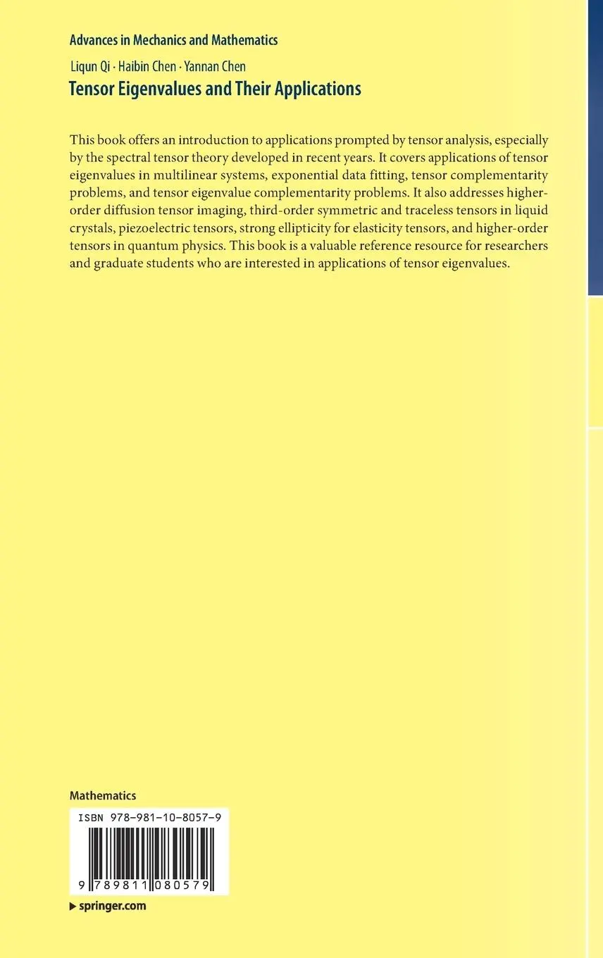 Rückseite: 9789811080579 | Tensor Eigenvalues and Their Applications | Liqun Qi (u. a.) | Buch