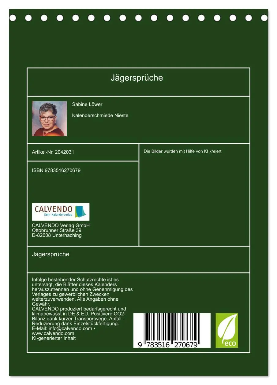 Bild: 9783516270679 | Jägersprüche (Tischkalender 2026 DIN A5 hoch), CALVENDO Monatskalender