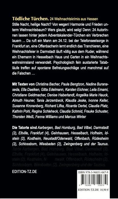 Rückseite: 9783960310679 | Tödliche Türchen | 24 Weihnachtskrimis aus Hessen | Williams (u. a.)