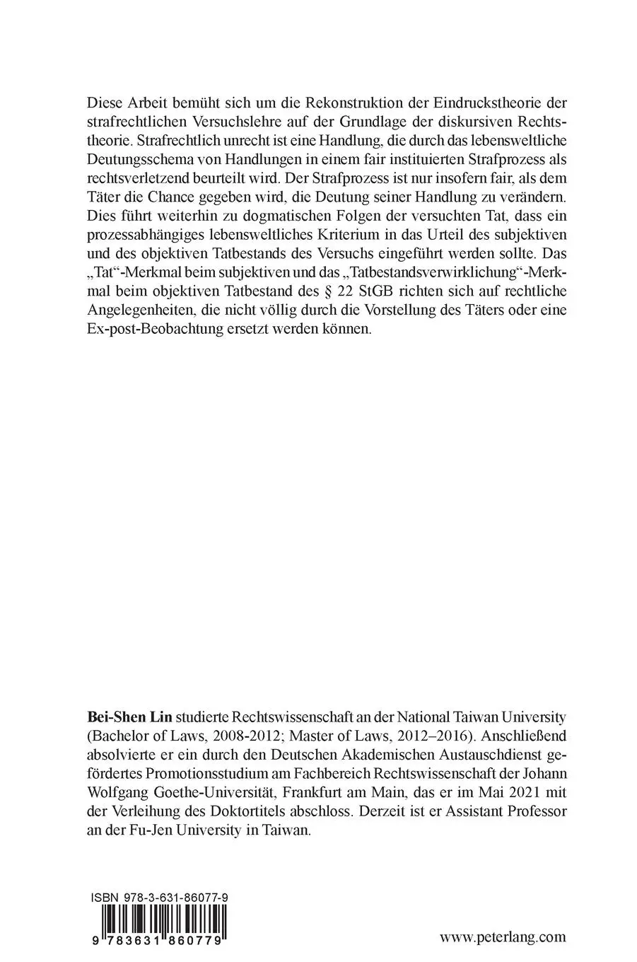 Rückseite: 9783631860779 | Das Unrecht der versuchten Tat | Bei-Shen Lin | Buch | Deutsch | 2023