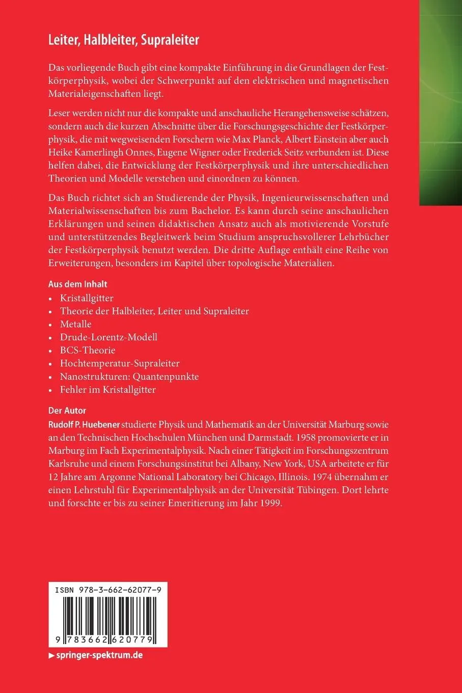 Rückseite: 9783662620779 | Leiter, Halbleiter, Supraleiter | Rudolf P. Hübener | Taschenbuch