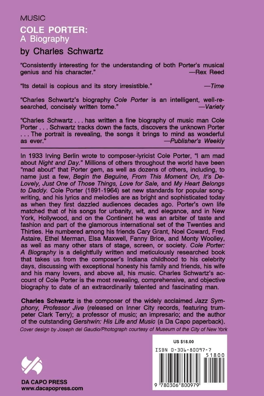 Rückseite: 9780306800979 | Cole Porter | A Biography | Charles Schwartz | Taschenbuch | Englisch