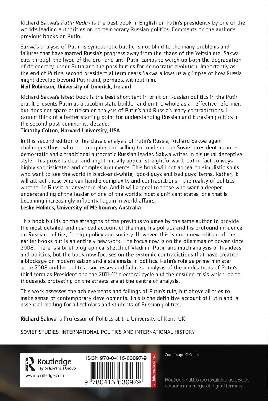 Rückseite: 9780415630979 | Putin Redux | Power and Contradiction in Contemporary Russia | Sakwa
