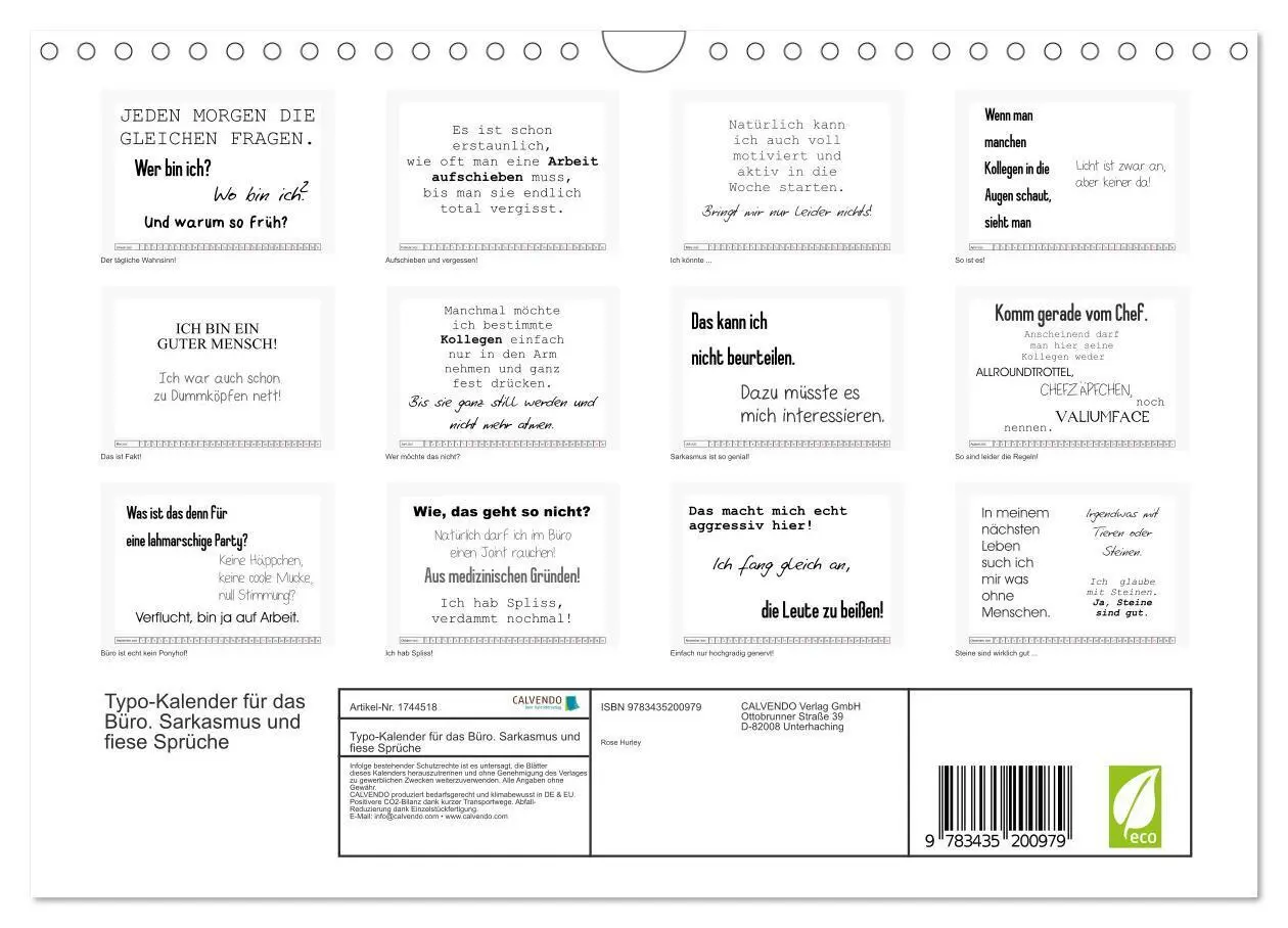 Bild: 9783435200979 | Typo-Kalender für das Büro. Sarkasmus und fiese Sprüche...
