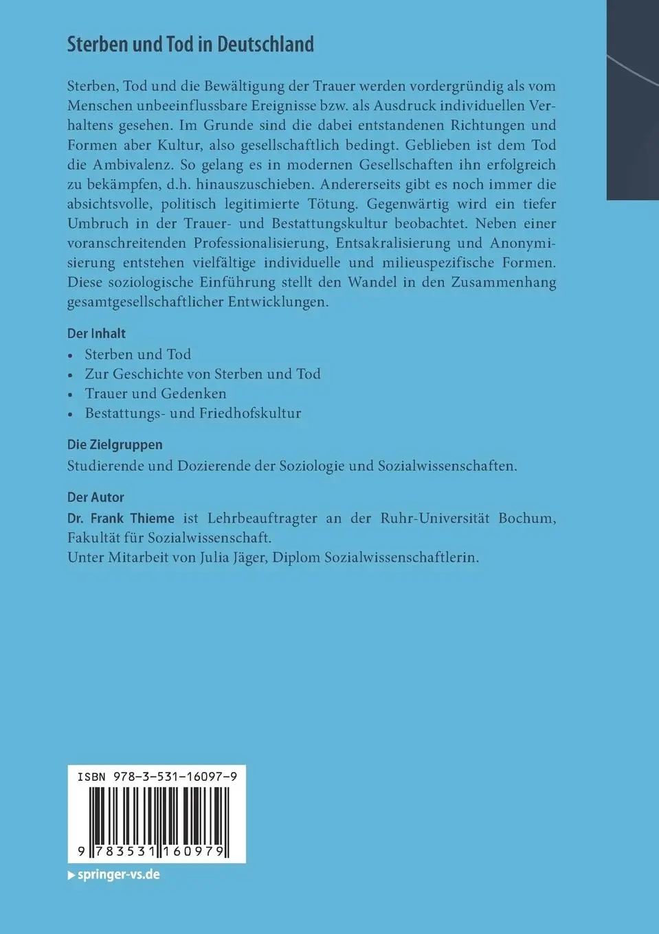 Rückseite: 9783531160979 | Sterben und Tod in Deutschland | Frank Thieme | Taschenbuch | xv