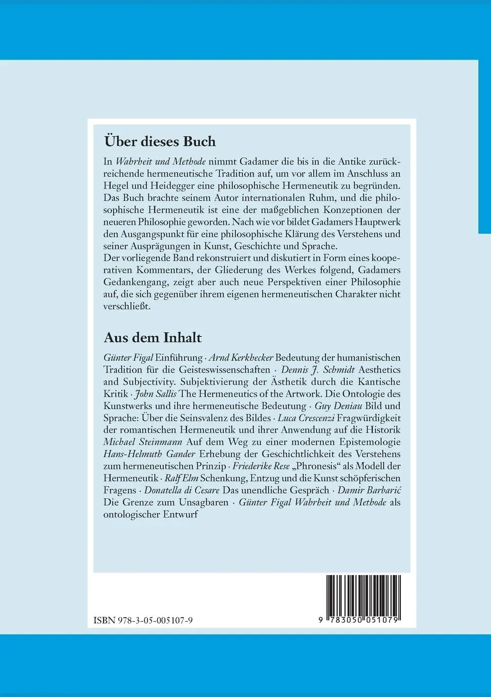 Rückseite: 9783050051079 | Hans-Georg Gadamer: Wahrheit und Methode | Günter Figal | Taschenbuch