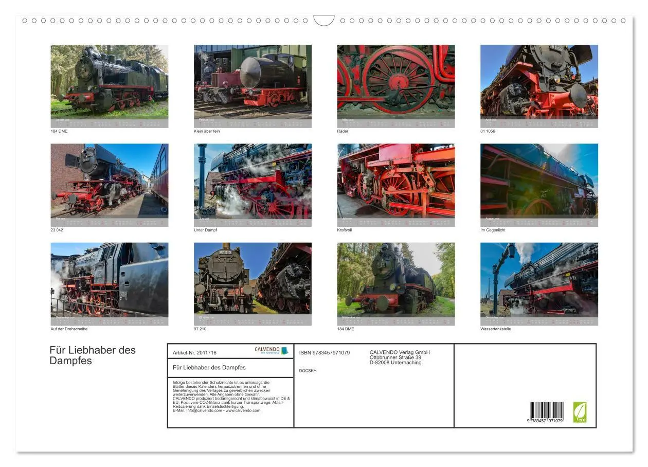 Bild: 9783457971079 | Für Liebhaber des Dampfes (Wandkalender 2026 DIN A2 quer), CALVENDO...