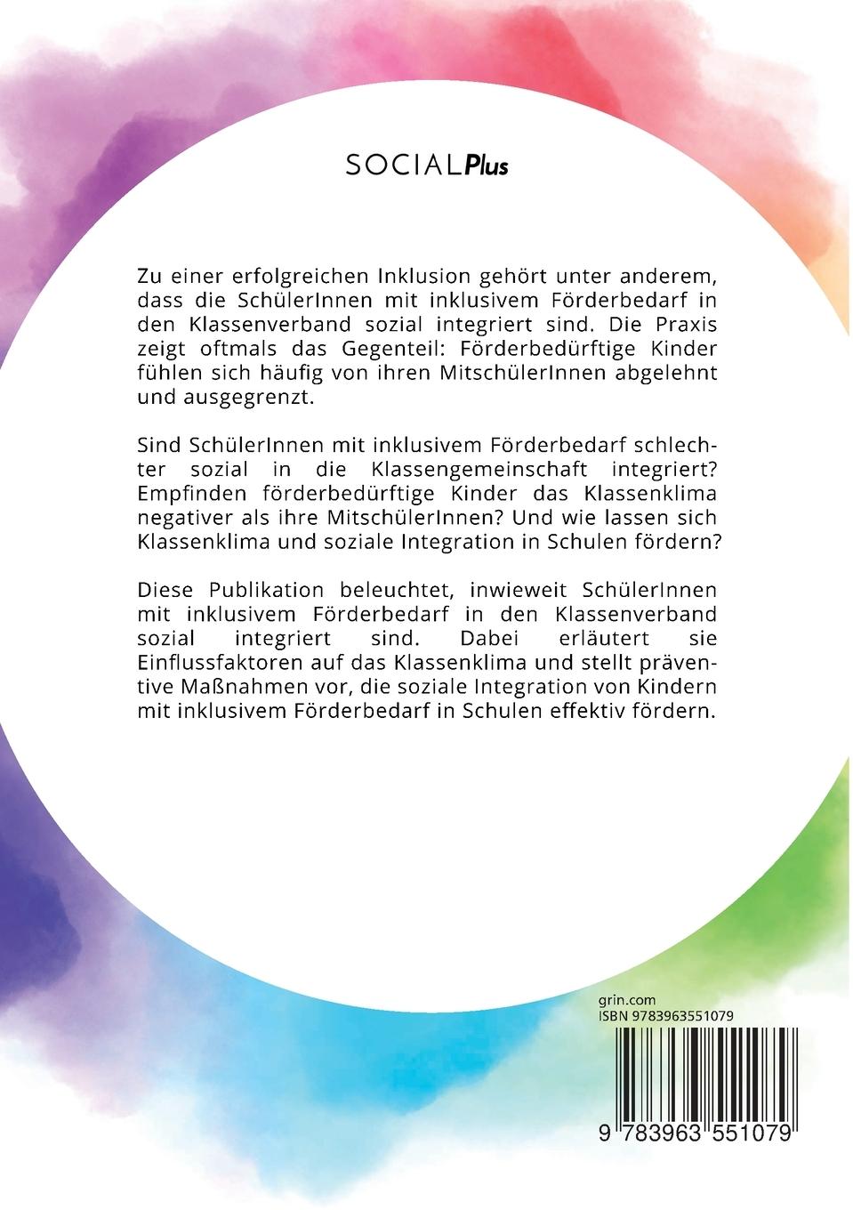 Rückseite: 9783963551079 | Inklusion und soziale Integration in Schulen. Wie SchülerInnen mit...
