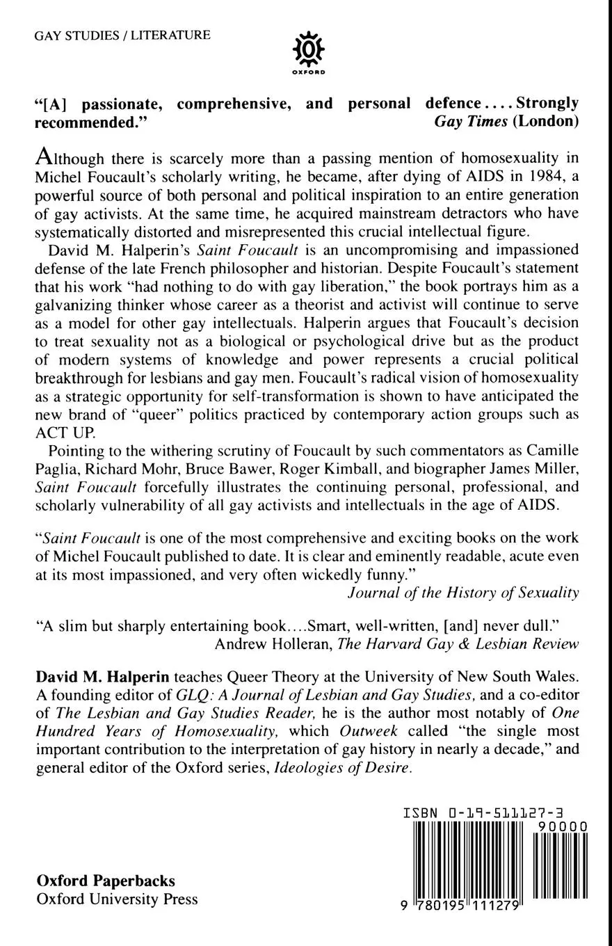 Rückseite: 9780195111279 | Saint Foucault | Towards a Gay Hagiography | David M. Halperin | Buch