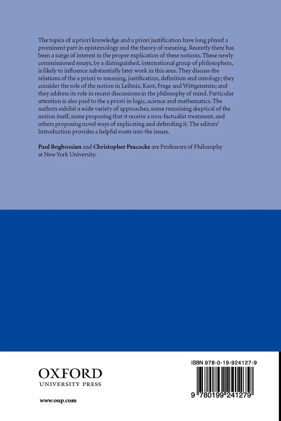 Rückseite: 9780199241279 | New Essays on the a Priori | Paul Boghossian (u. a.) | Taschenbuch