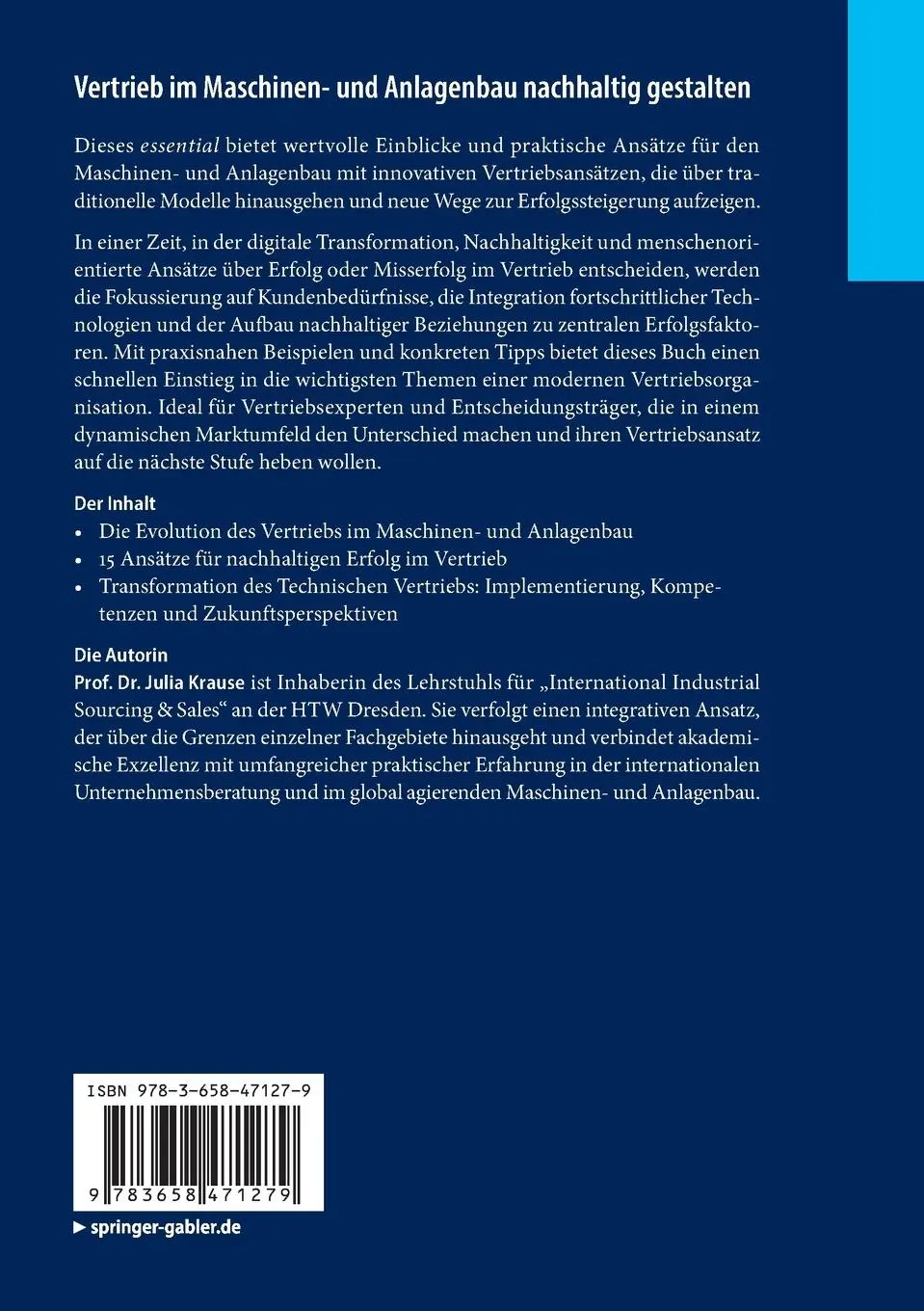 Rückseite: 9783658471279 | Vertrieb im Maschinen- und Anlagenbau nachhaltig gestalten | Krause