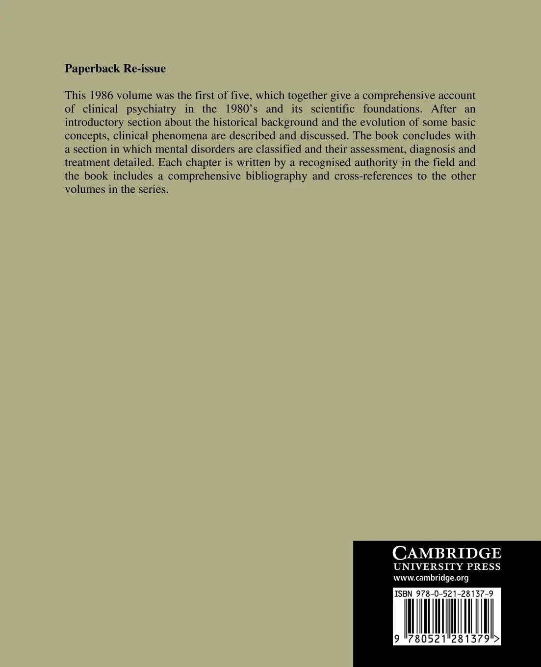 Rückseite: 9780521281379 | Handbook of Psychiatry | Volume 1, General Psychopathology | Buch