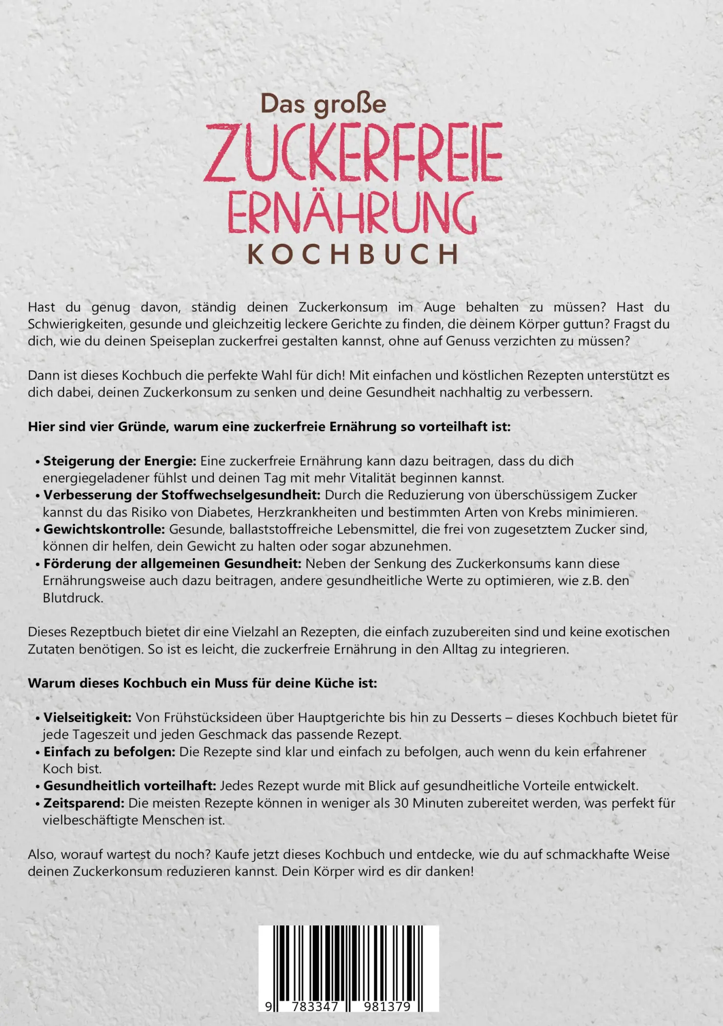 Rückseite: 9783347981379 | Das große Zuckerfreie Ernährung Kochbuch | Carina Lehmann | Buch