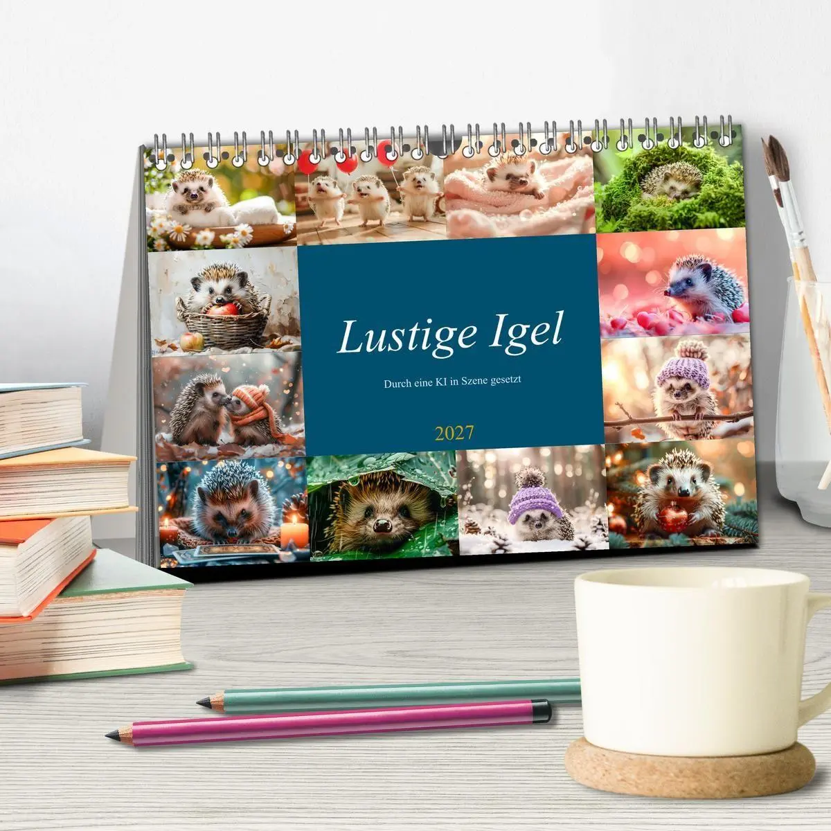 Bild: 9783569121379 | Lustige Igel (Tischkalender 2027 DIN A5 quer), CALVENDO Monatskalender