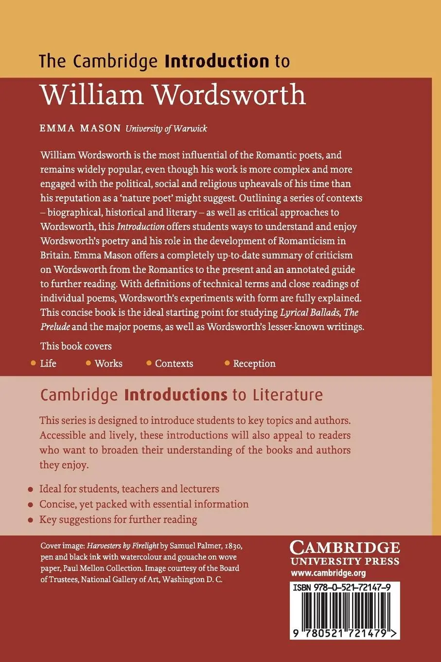 Rückseite: 9780521721479 | The Cambridge Introduction to William Wordsworth | Emma Mason | Buch