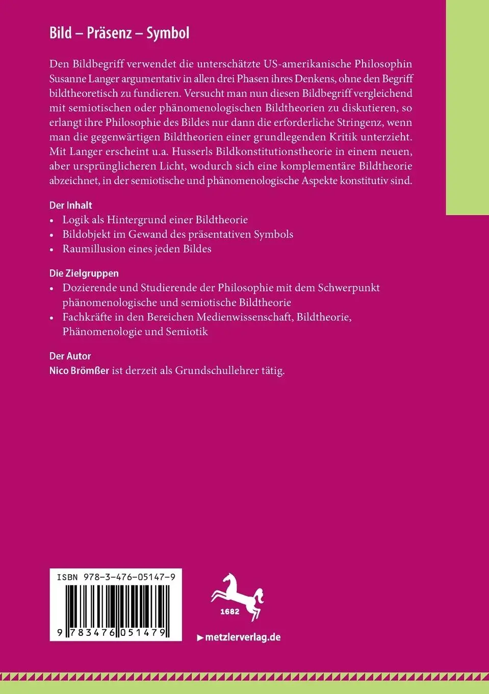 Rückseite: 9783476051479 | Bild - Präsenz - Symbol | Susanne Langers Philosophie des Bildes | xii