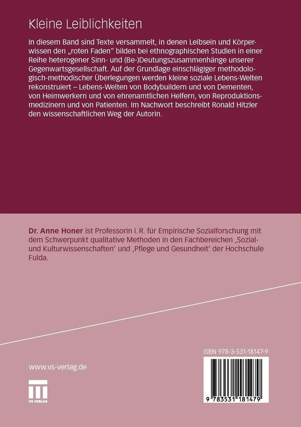 Rückseite: 9783531181479 | Kleine Leiblichkeiten | Erkundungen in Lebenswelten | Anne Honer