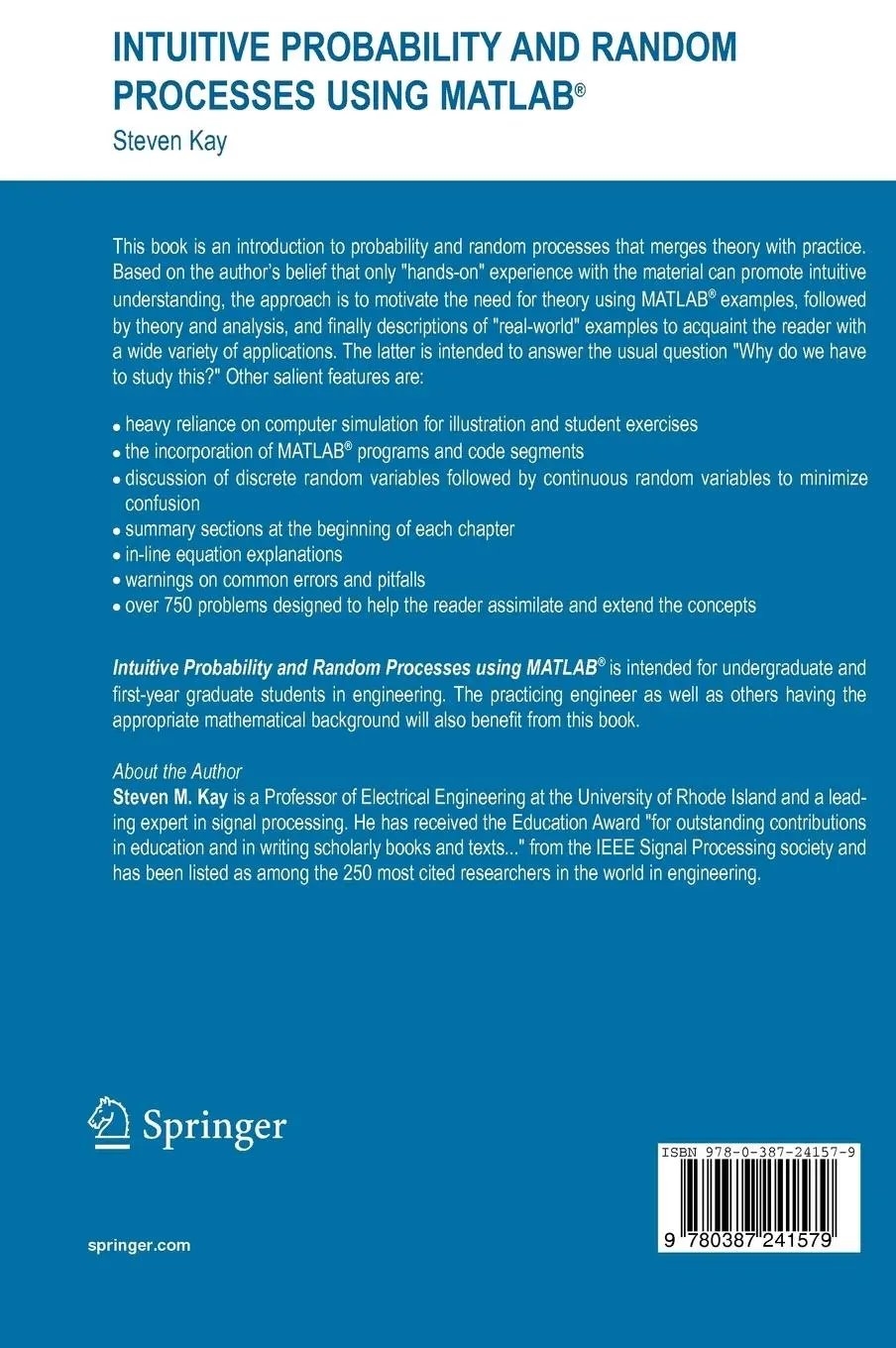 Rückseite: 9780387241579 | Intuitive Probability and Random Processes using MATLAB® | Steven Kay