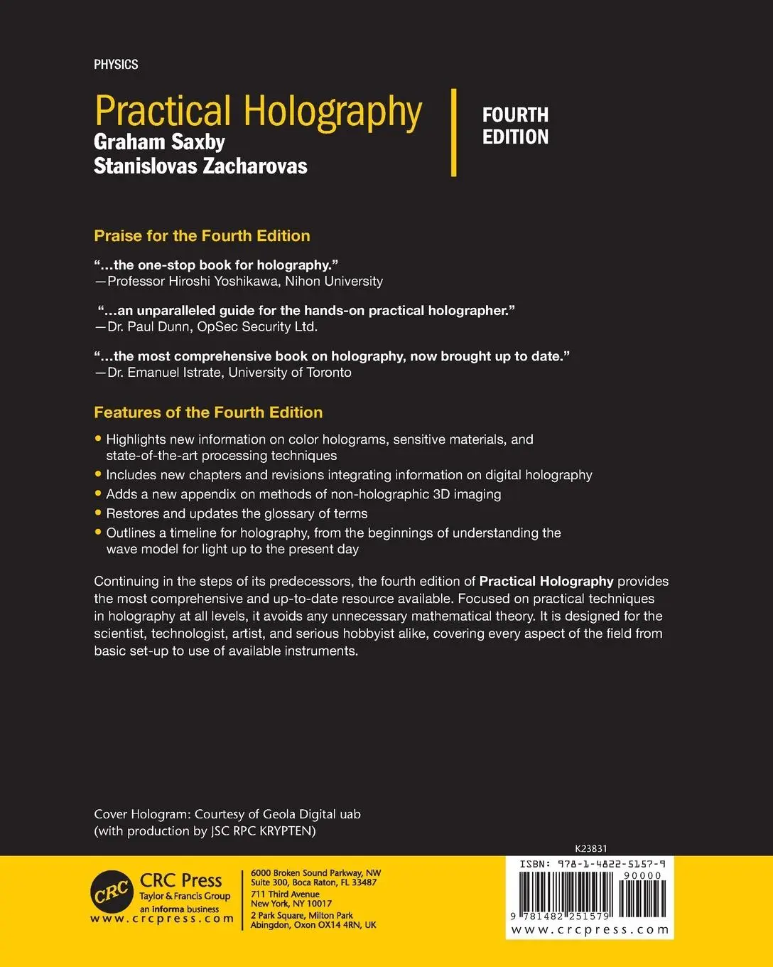 Rückseite: 9781482251579 | Practical Holography | Graham Saxby (u. a.) | Taschenbuch | Englisch