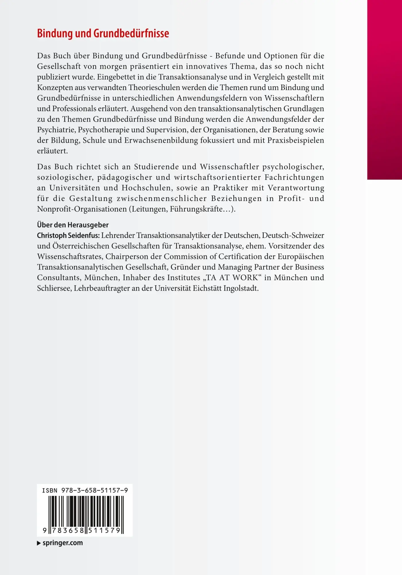 Rückseite: 9783658511579 | Bindung und Grundbedürfnisse | Christoph Seidenfus | Taschenbuch