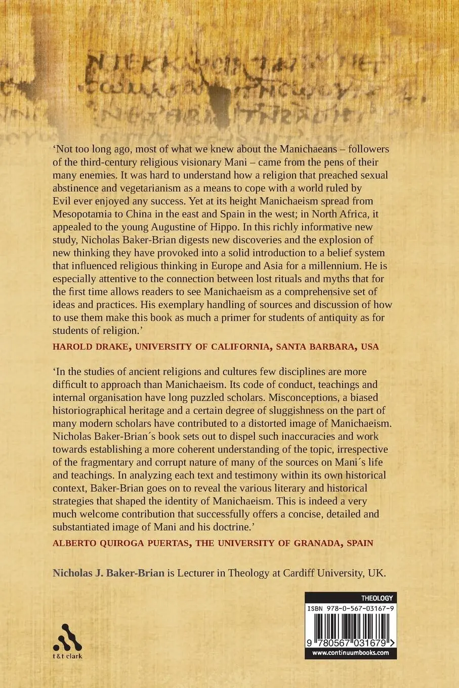 Rückseite: 9780567031679 | Manichaeism | An Ancient Faith Rediscovered | Nicholas J. Baker-Brian