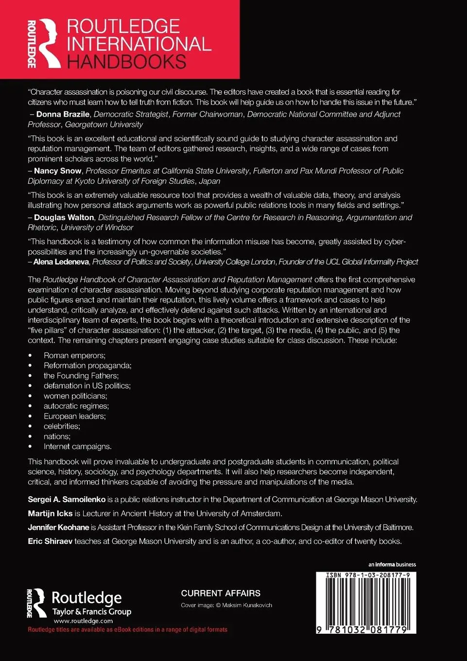 Rückseite: 9781032081779 | Routledge Handbook of Character Assassination and Reputation...