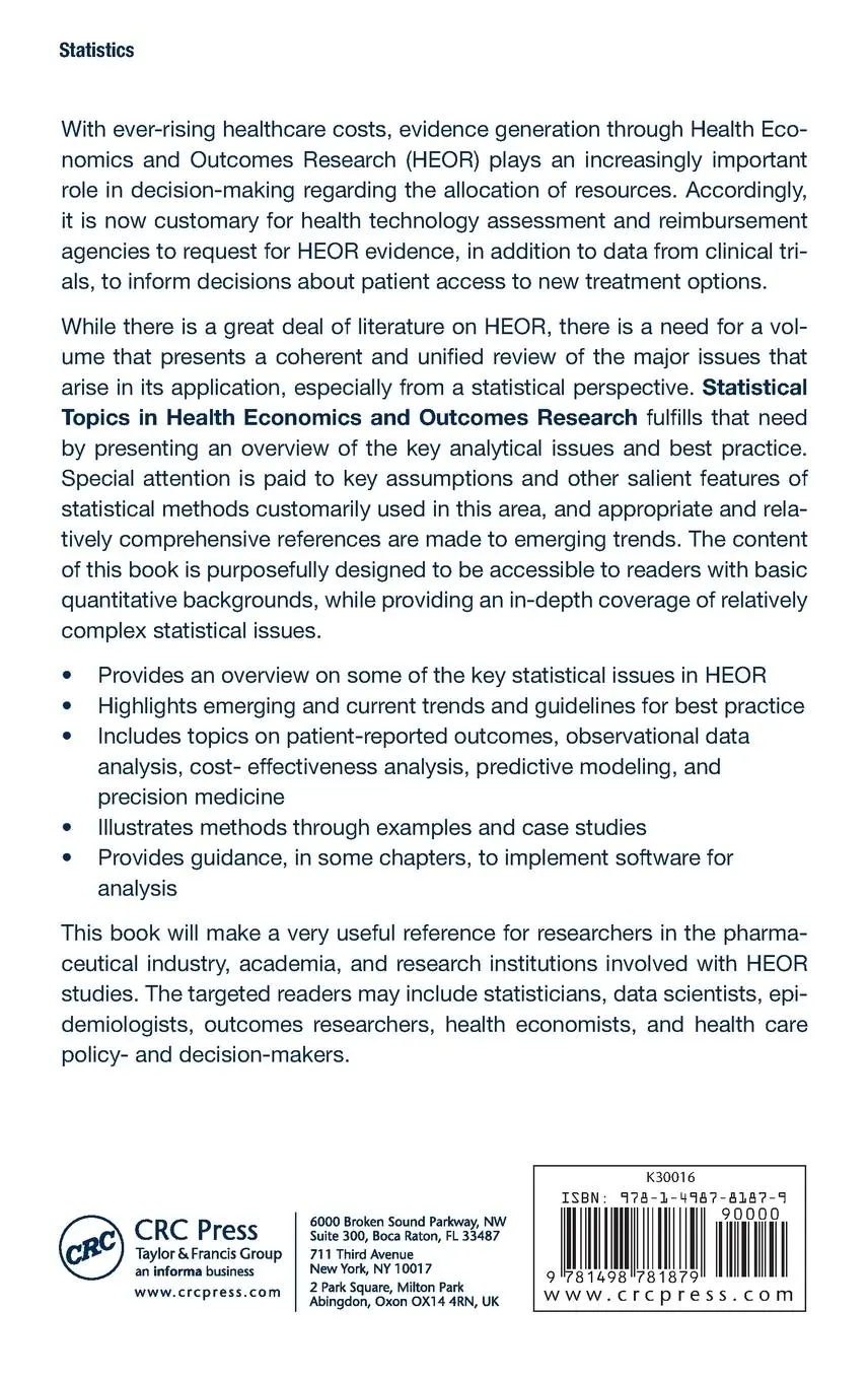 Rückseite: 9781498781879 | Statistical Topics in Health Economics and Outcomes Research | Buch