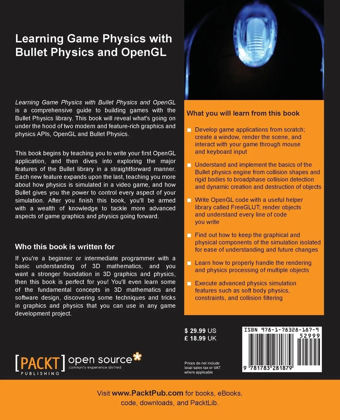 Rückseite: 9781783281879 | Learning Game Physics with Bullet Physics and OpenGL | Chris Dickinson