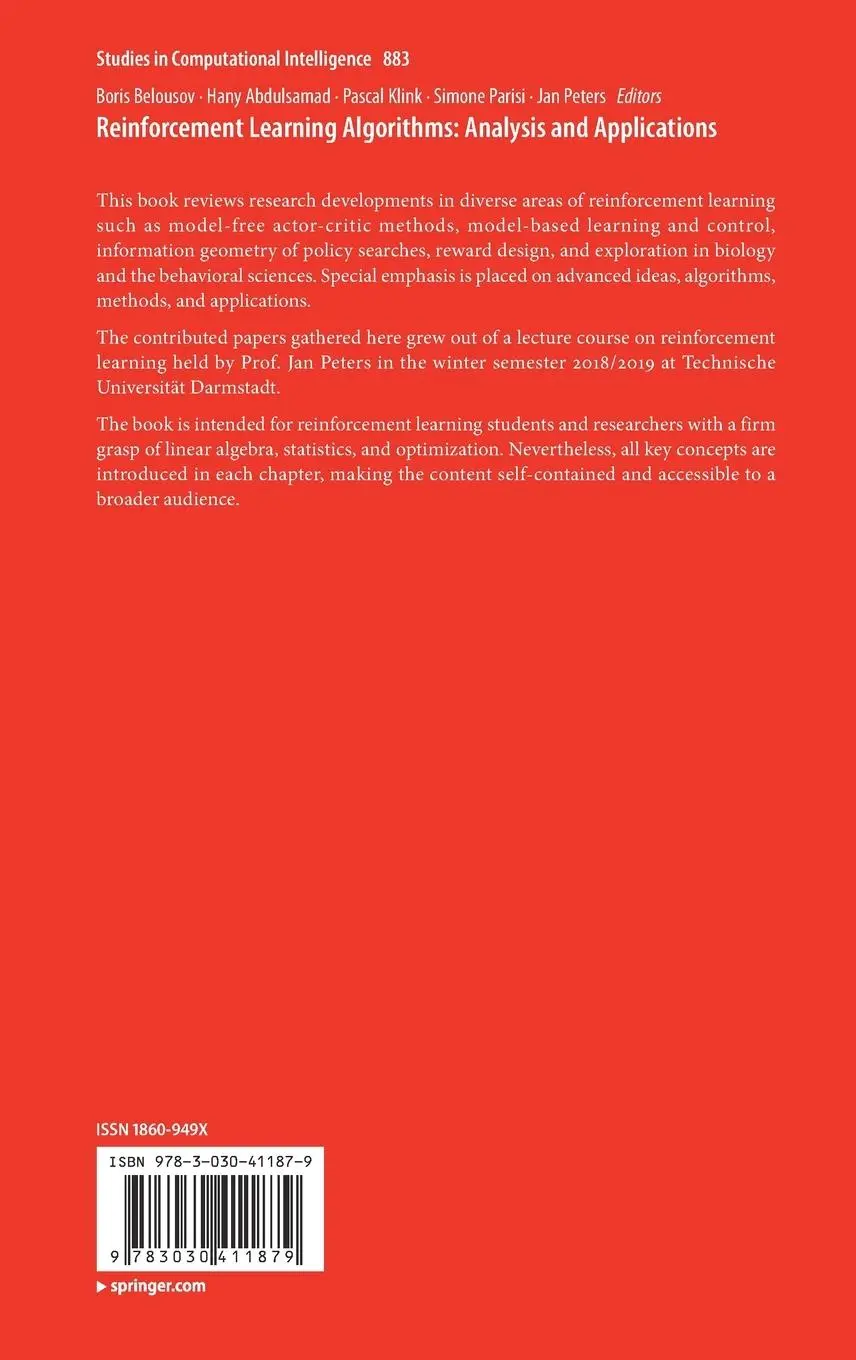Rückseite: 9783030411879 | Reinforcement Learning Algorithms: Analysis and Applications | Buch