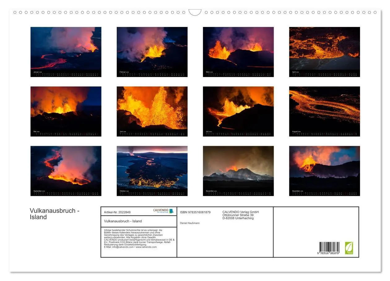 Bild: 9783516081879 | Vulkanausbruch - Island (Wandkalender 2026 DIN A2 quer), CALVENDO...