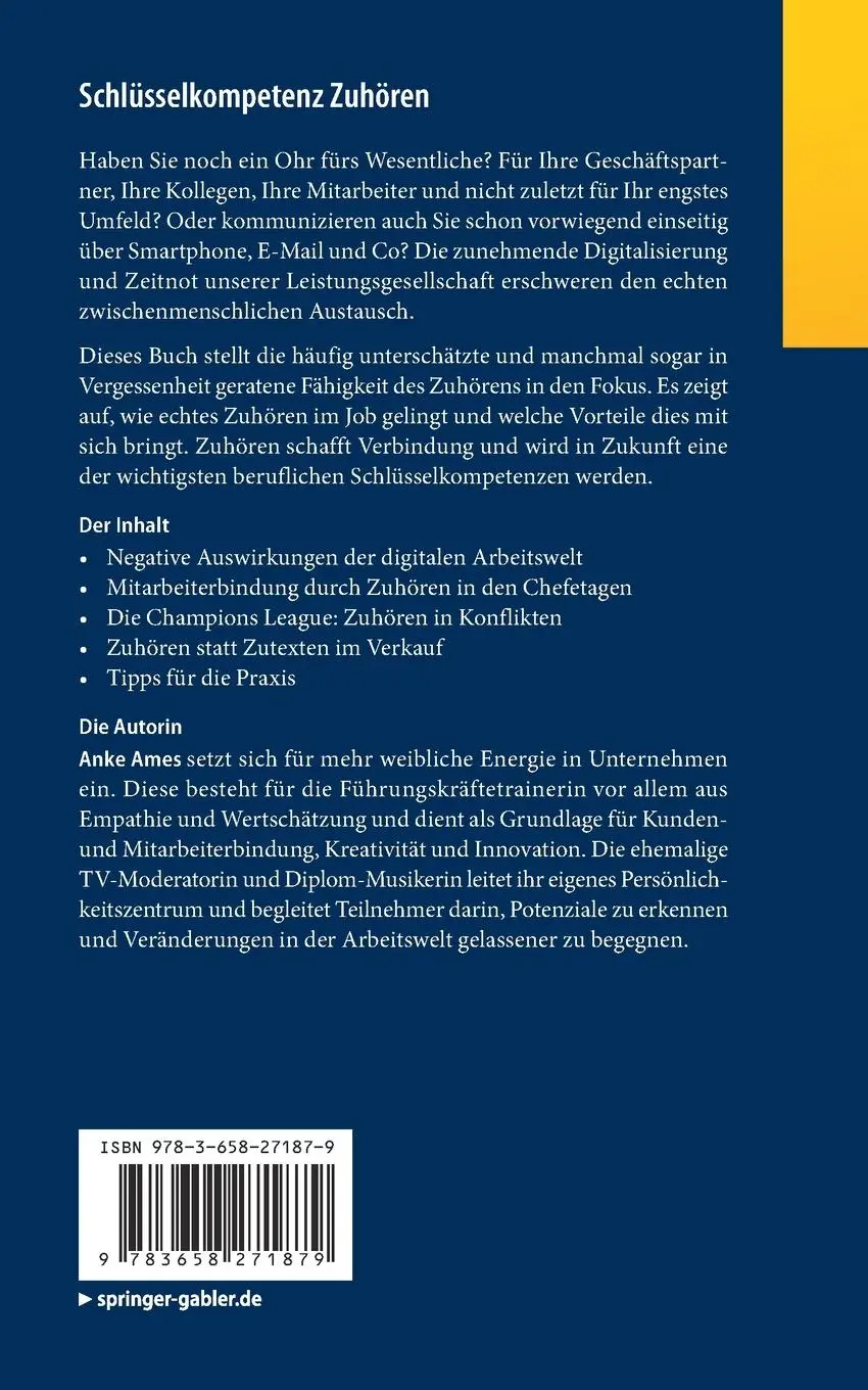 Rückseite: 9783658271879 | Schlüsselkompetenz Zuhören | Anke Ames | Taschenbuch | x | Deutsch