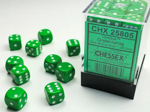 Cover: 601982021979 | Opaque 12mm d6 Green/white Dice Block™ (36 dice) | deutsch | Chessex