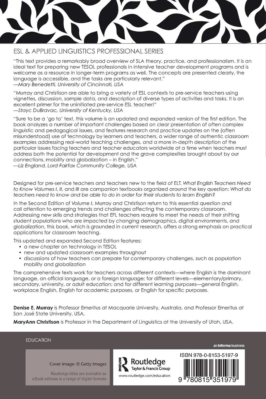 Rückseite: 9780815351979 | What English Language Teachers Need to Know Volume I | Murray (u. a.)