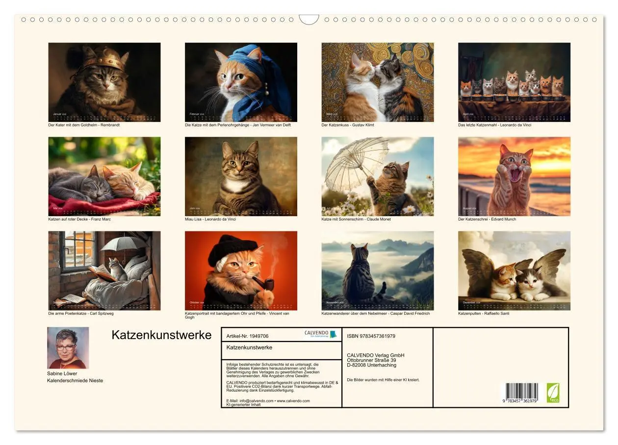 Bild: 9783457361979 | Katzenkunstwerke (Wandkalender 2026 DIN A2 quer), CALVENDO...
