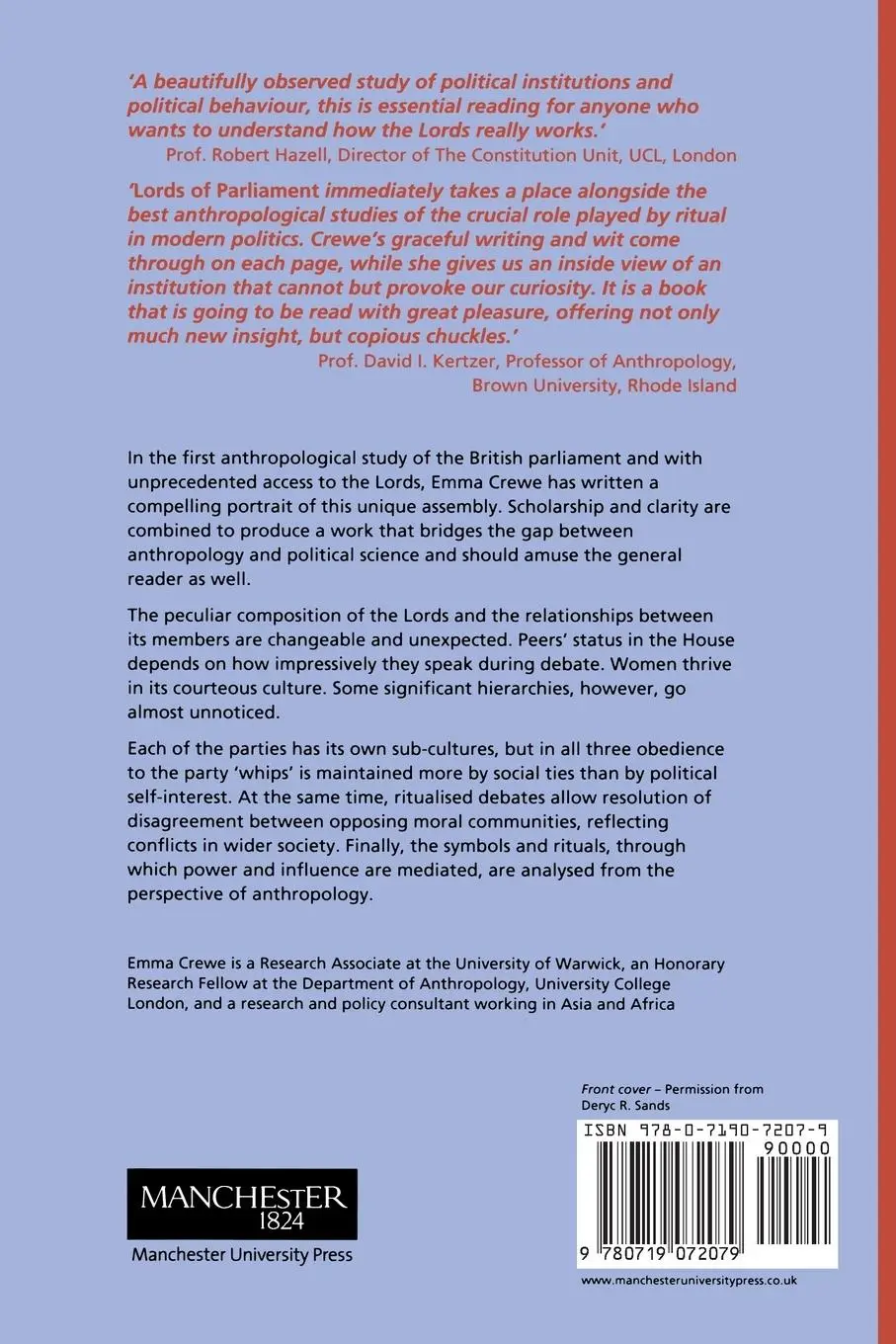 Rückseite: 9780719072079 | Lords of parliament | Manners, rituals and politics | Emma Crewe