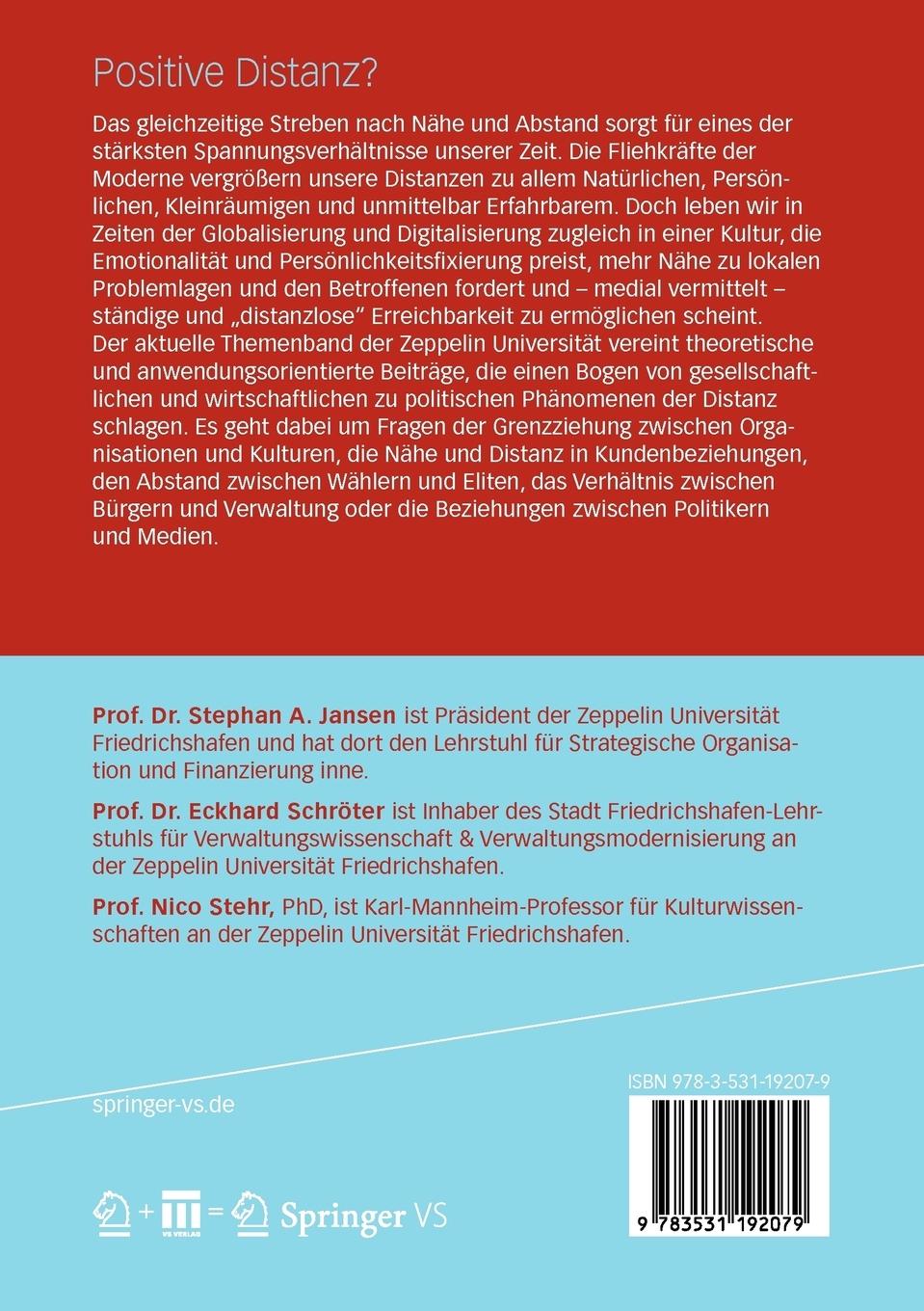 Rückseite: 9783531192079 | Positive Distanz? | Stephan A. Jansen (u. a.) | Taschenbuch | vi