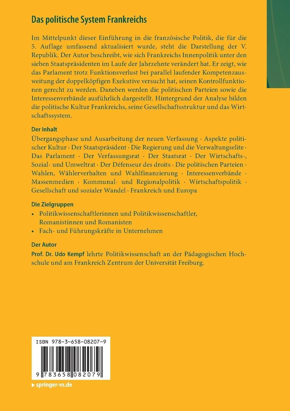 Rückseite: 9783658082079 | Das politische System Frankreichs | Udo Kempf | Taschenbuch | xxiv
