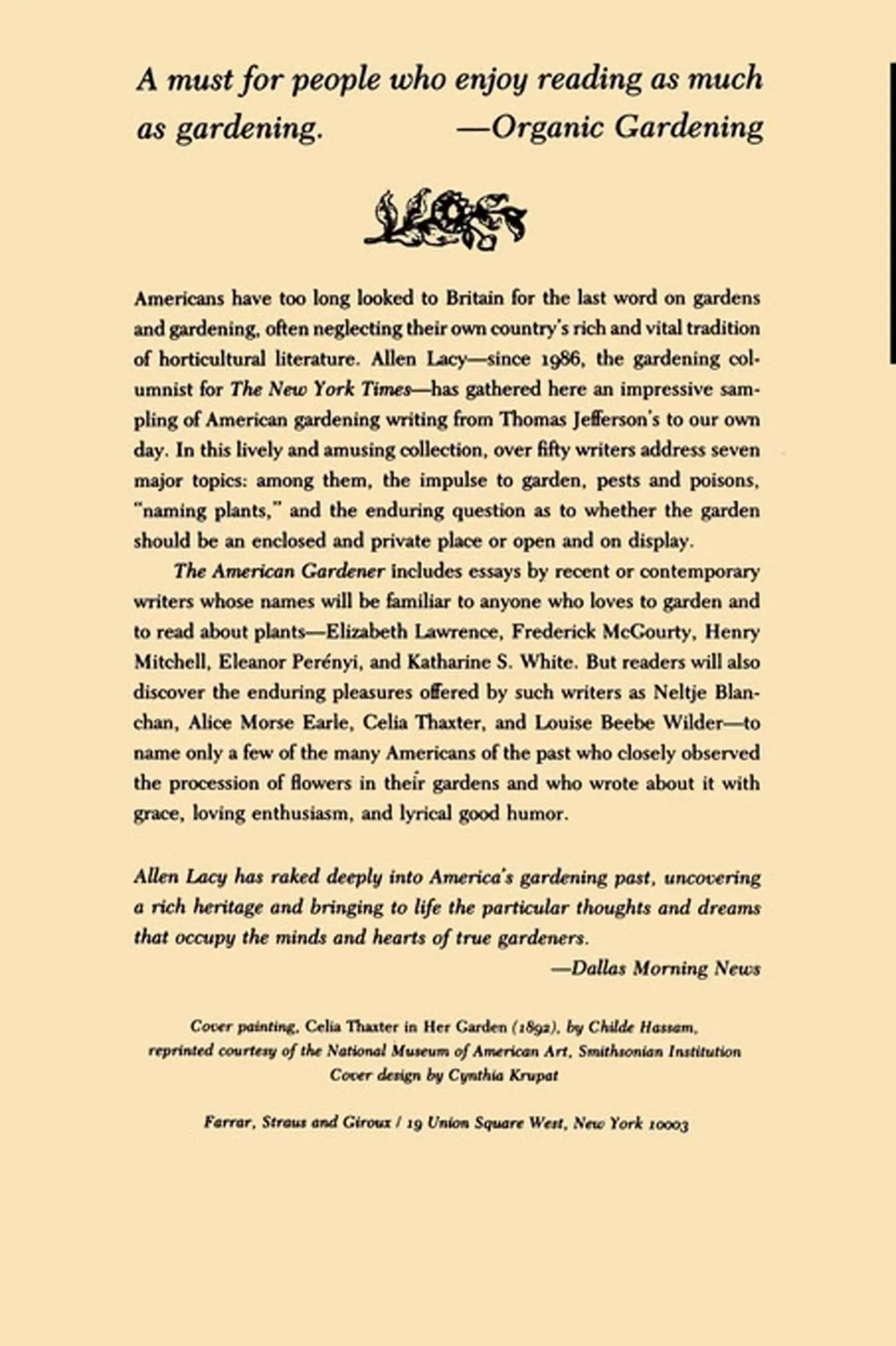 Rückseite: 9780374522179 | The American Gardener | Allen Lacy | Taschenbuch | Englisch | 1990