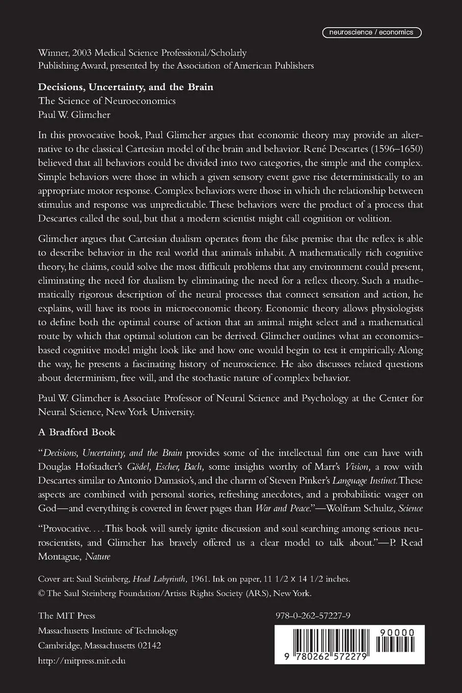 Rückseite: 9780262572279 | Decisions, Uncertainty, and the Brain | The Science of Neuroeconomics