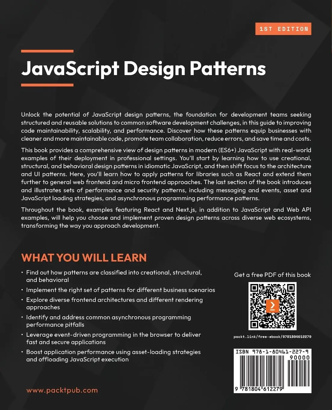 Rückseite: 9781804612279 | JavaScript Design Patterns | Hugo Di Francesco | Taschenbuch | 2024