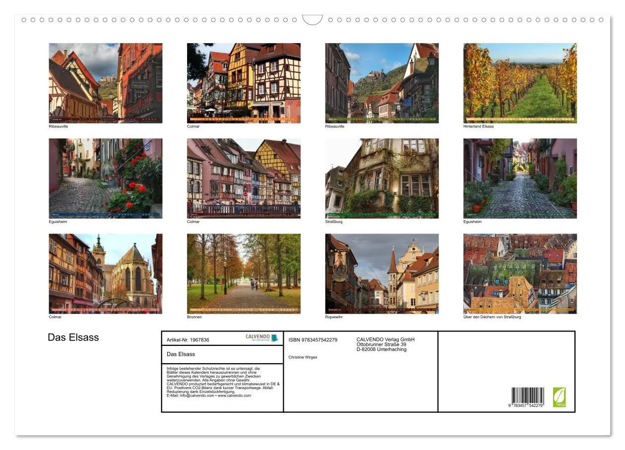 Bild: 9783457542279 | Das Elsass (Wandkalender 2026 DIN A2 quer), CALVENDO Monatskalender