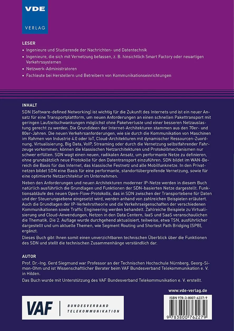 Rückseite: 9783800762279 | SDN - Software-defined Networking | Gerd Siegmund | Taschenbuch | 2023
