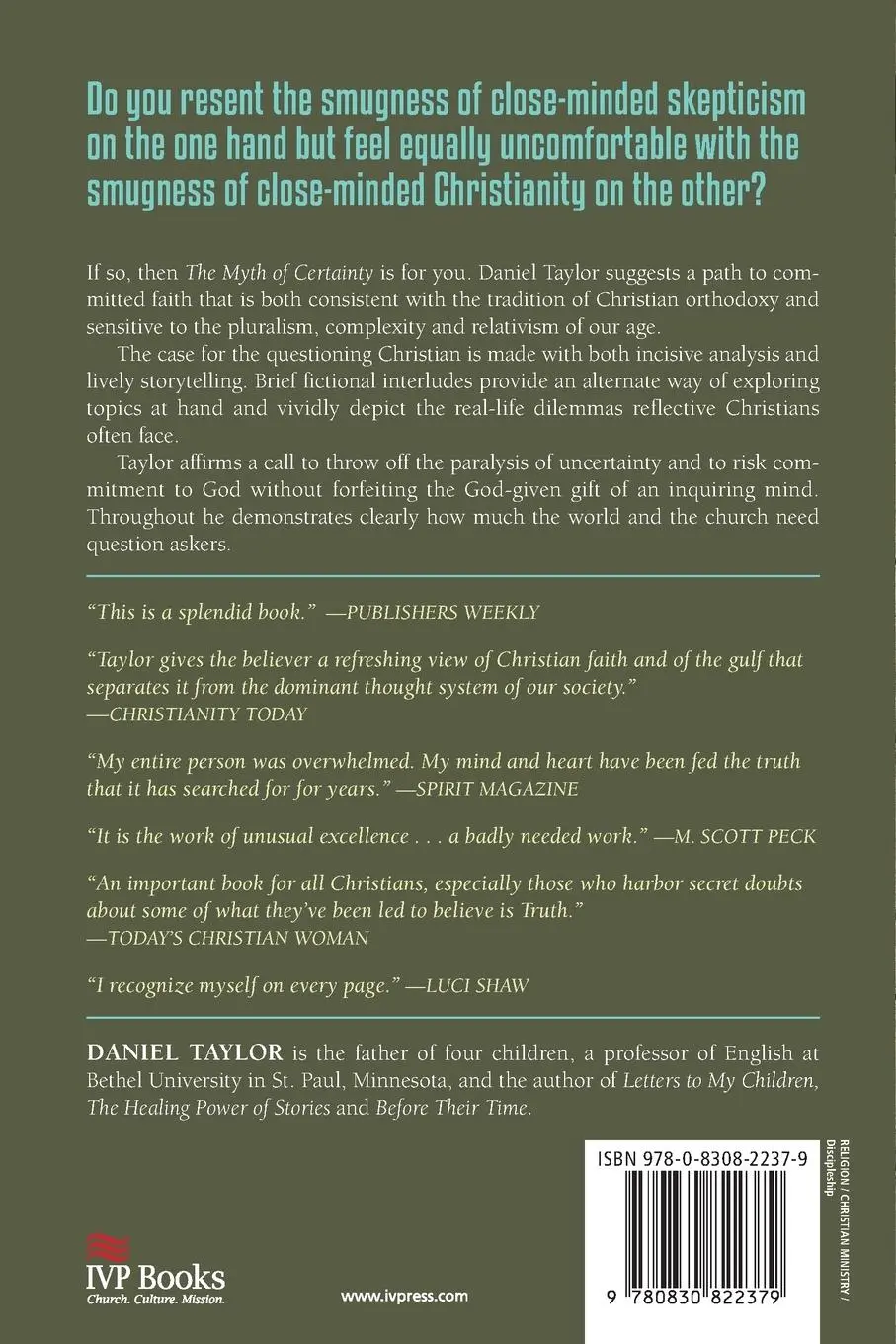 Rückseite: 9780830822379 | The Myth of Certainty | Daniel Taylor | Taschenbuch | Englisch | 1999