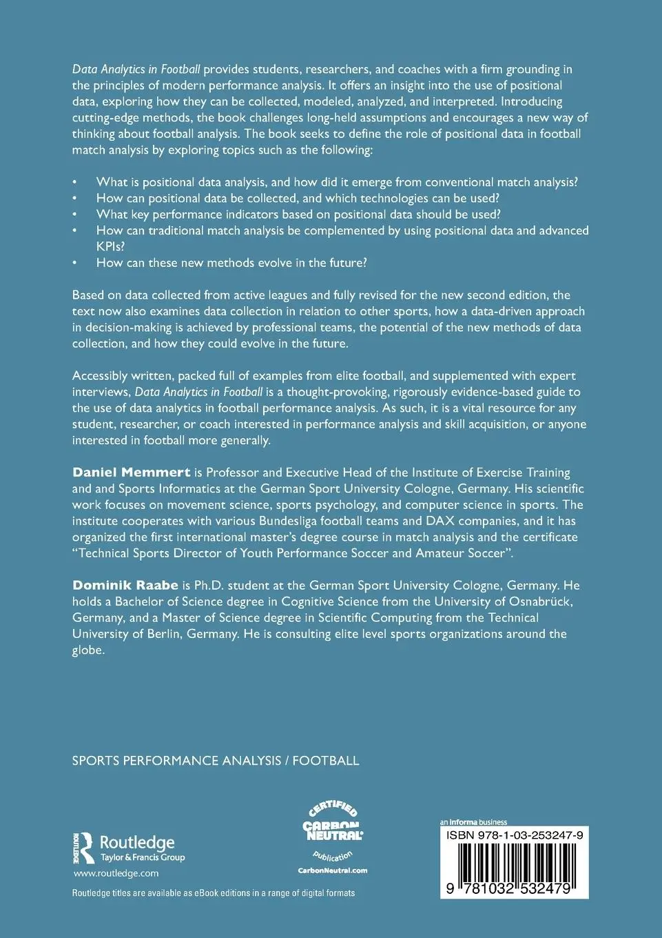 Rückseite: 9781032532479 | Data Analytics in Football | Daniel Memmert (u. a.) | Taschenbuch