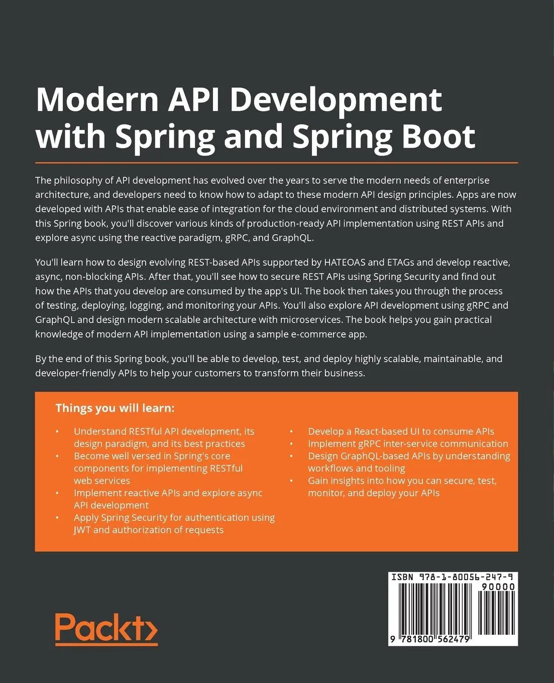 Rückseite: 9781800562479 | Modern API Development with Spring and Spring Boot | Sourabh Sharma