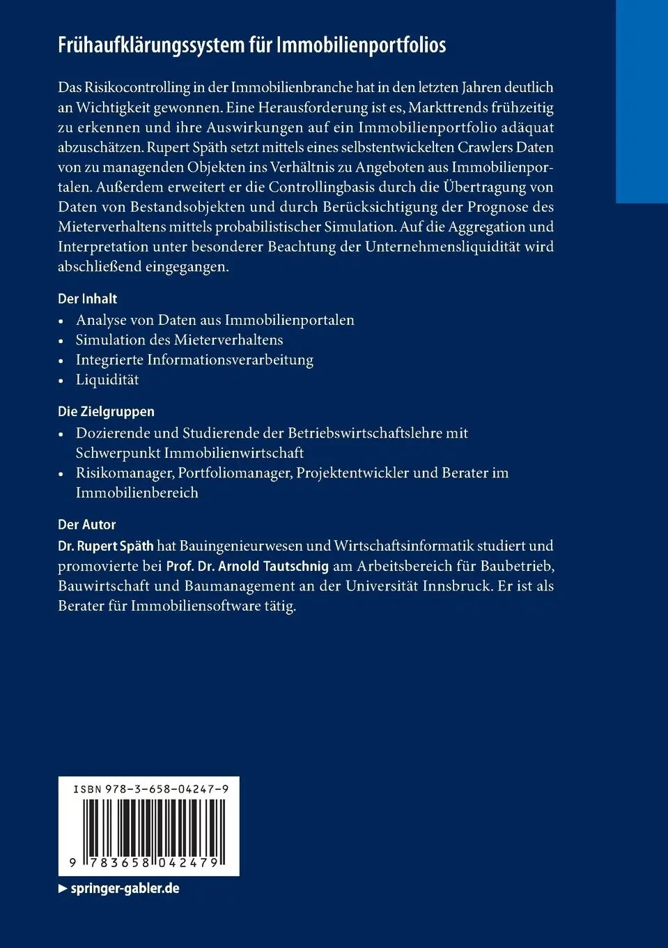 Rückseite: 9783658042479 | Frühaufklärungssystem für Immobilienportfolios | Rupert Späth | Buch