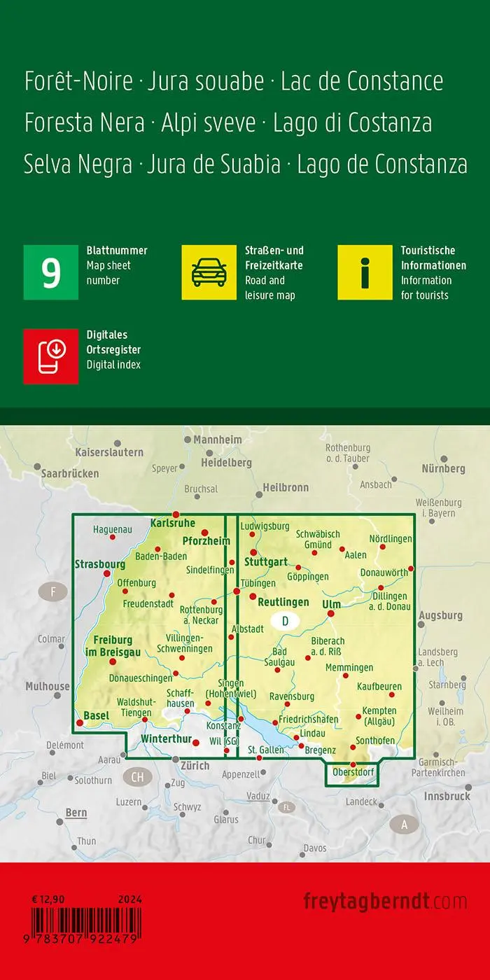 Rückseite: 9783707922479 | freytag &amp; berndt Straßenkarte Schwarzwald - Schwäbische Alb -...