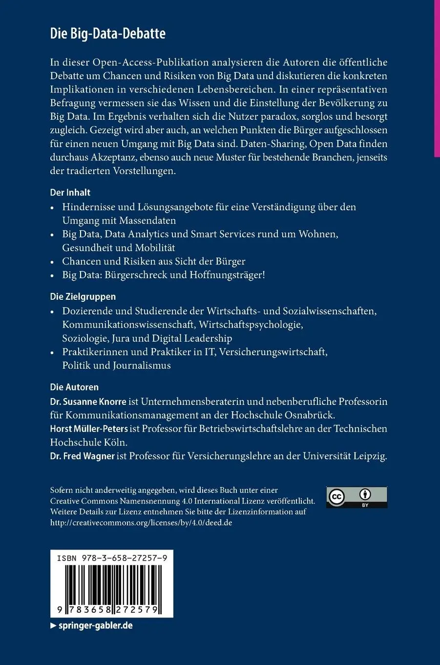 Rückseite: 9783658272579 | Die Big-Data-Debatte | Susanne Knorre (u. a.) | Buch | xiv | Deutsch