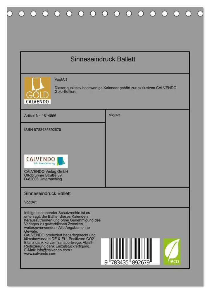 Bild: 9783435892679 | Sinneseindruck Ballett (Tischkalender 2025 DIN A5 hoch), CALVENDO...